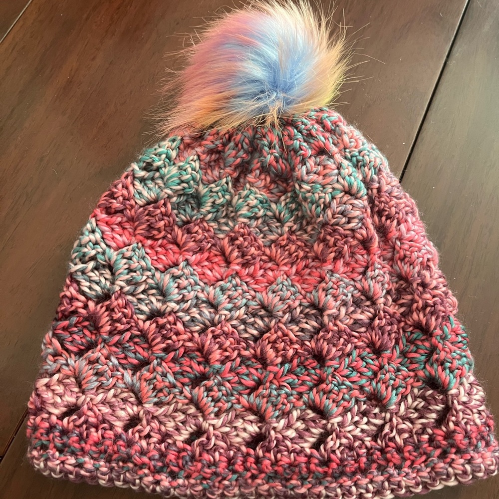 Colorful crocheted wintertime hat